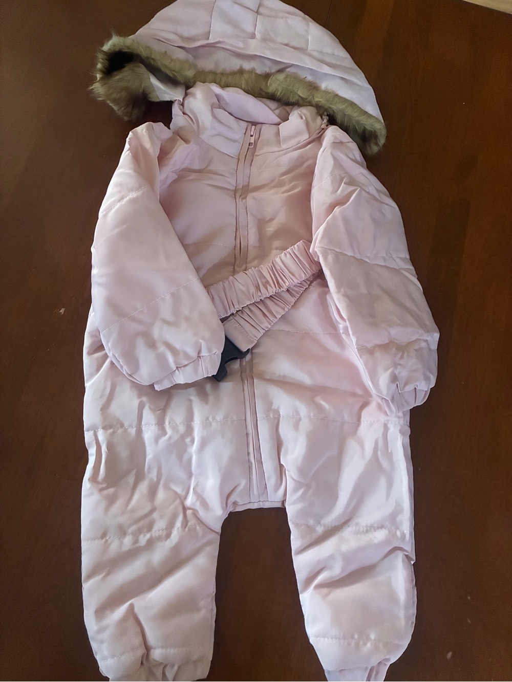 SHEIN Light Pink Padded Infant One-Piece Snowsuit with Hood